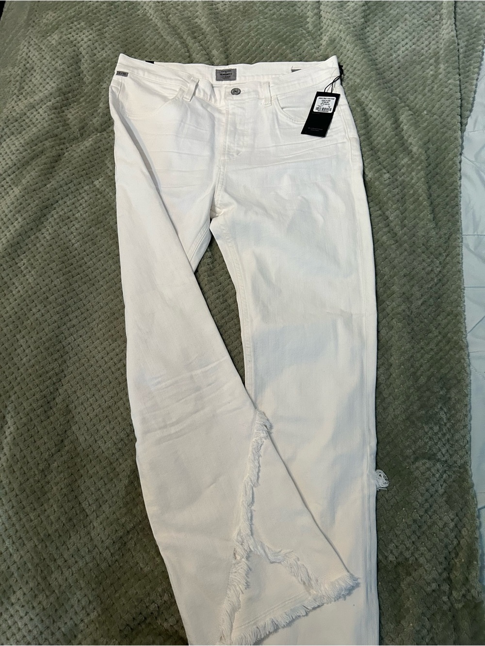 Citizens Of Humanity White Slim Straight Jeans with Frayed Hem